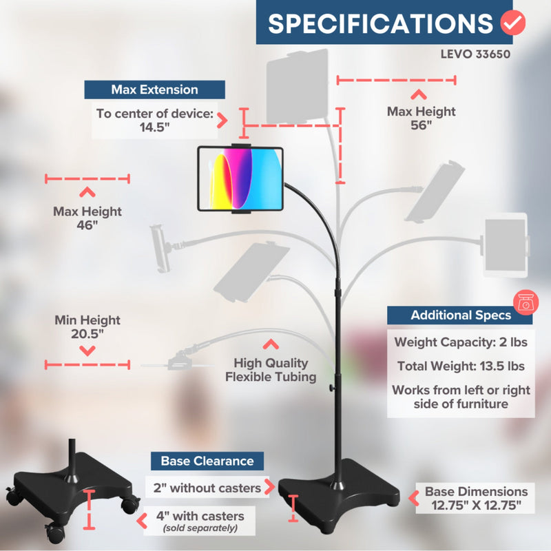 LEVO Gooseneck Tablet Floor Stand With Casters