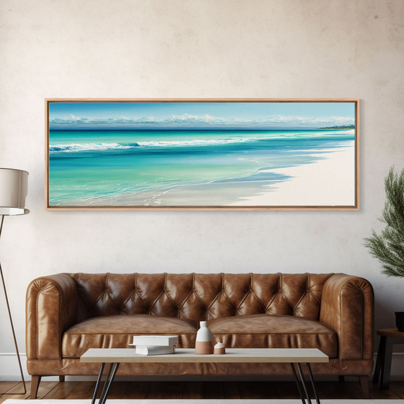Ocean Waves Panoramic Framed Canvas Print