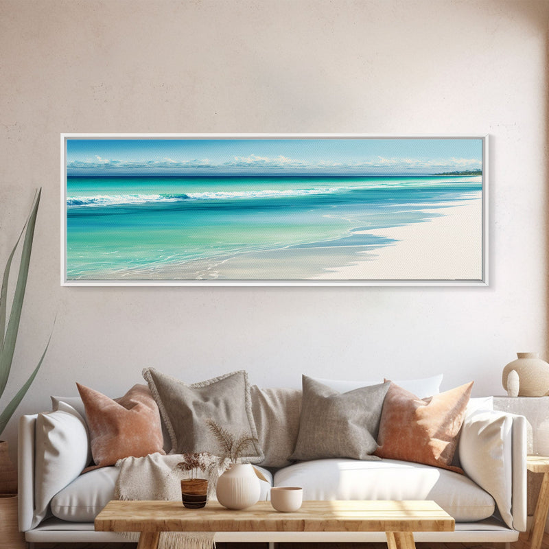 Ocean Waves Panoramic Framed Canvas Print